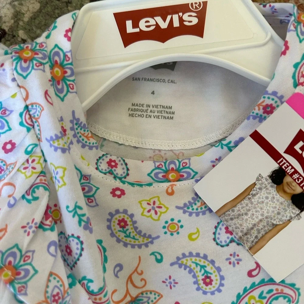 New Levi's Girls Size 4 Colorful Paisley Print Top Ruffle Layered Short Sleeves - Picture 11 of 16